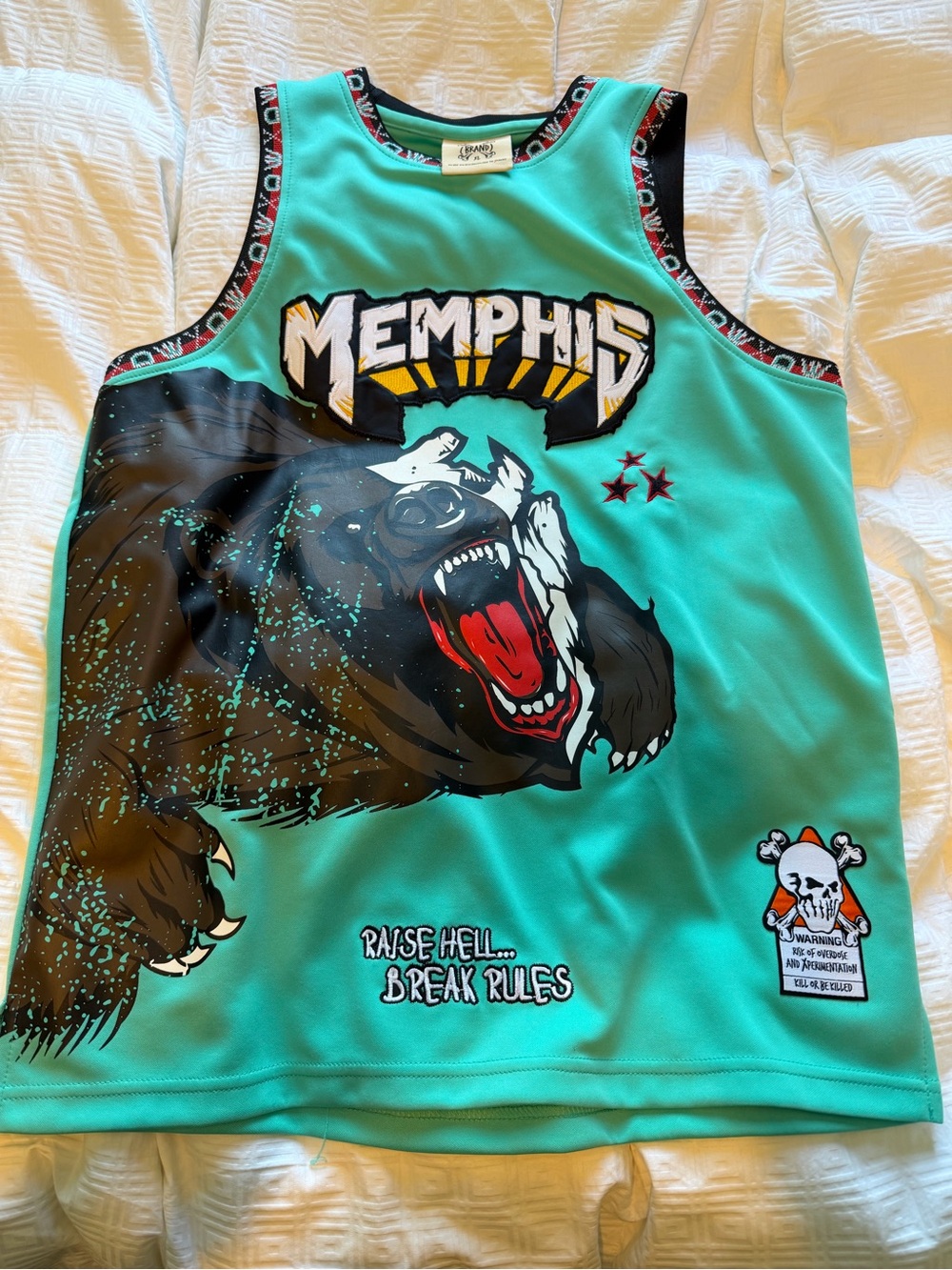 Abrand Boys Memphis Teal Graphic Bear Jersey Tank Top